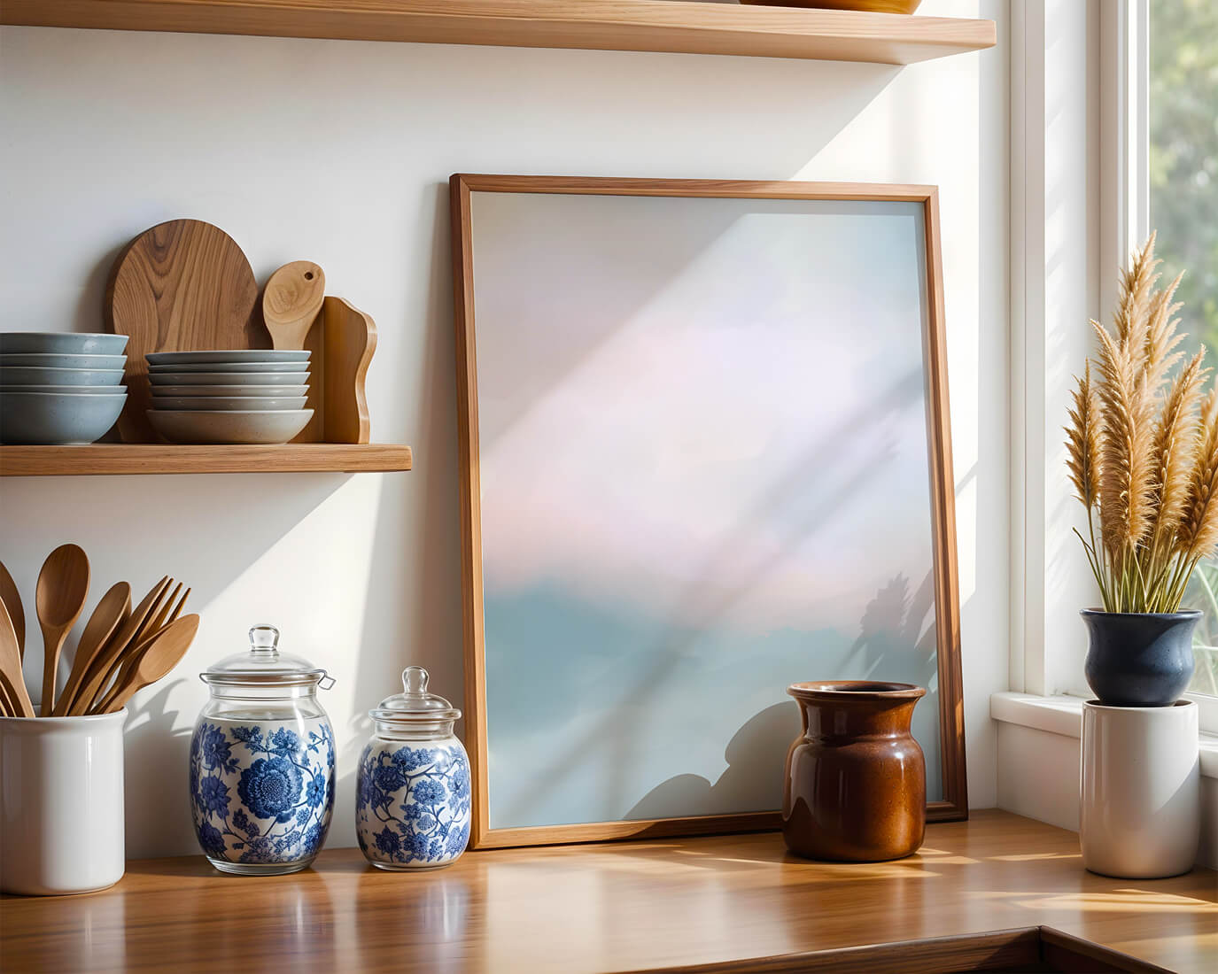 Paisaje de nubes abstracto con tonos suaves de rosa y azul