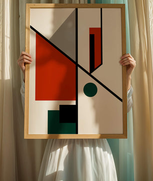 Geometric Abstract Art with Red and Green Accents