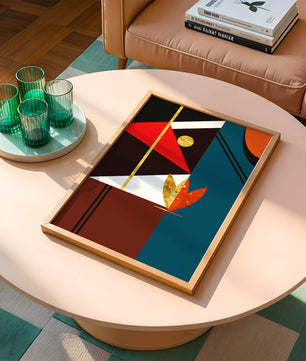 Arte abstracto geométrico con dorado y formas audaces