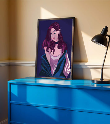 Stylish girl with purple hair and a blue jacket illustration