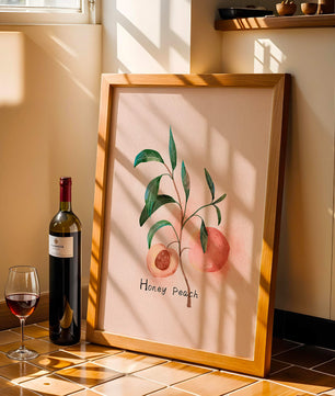 Watercolor Illustration of Honey Peach with Leaves on Light Background - Mi tienda