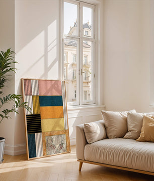 Geometric Abstract Art with Textured Blocks and Gold Accents - Mi tienda