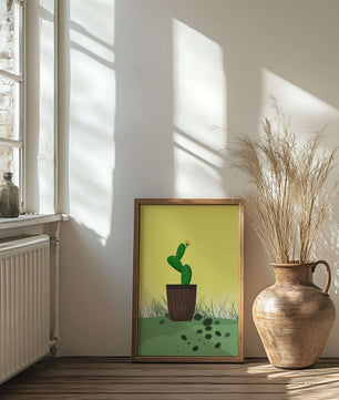 Illustration of a potted cactus with flower on soft background