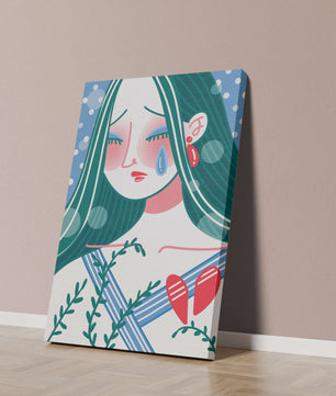 Ilustración de una mujer triste con el corazón roto