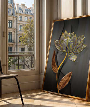 Elegant Gold Outlined Lotus On Dark Background - Mi tienda