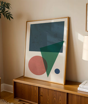 Abstract Geometric Composition with Overlapping Shapes on Textured Background - Mi tienda