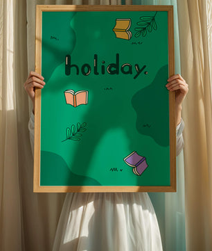 Diseño temático de vacaciones colorido con libros y hojas