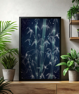 Illustration Of Bamboo With Snowfall In A Night Sky - Mi tienda