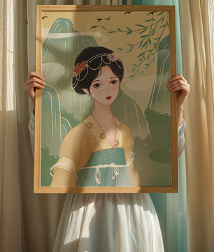 Traditional Asian Art Featuring Woman with Jewel Embellishments