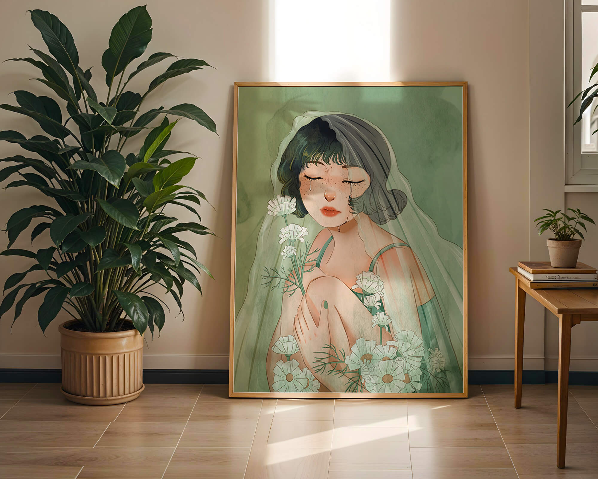 Emotional illustration of a woman surrounded by flowers