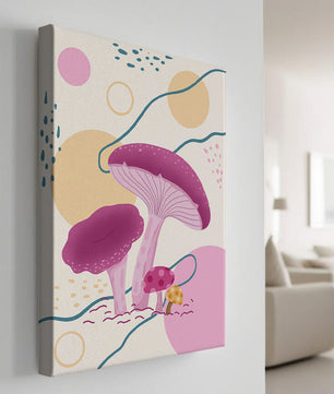 Champignons vibrants sur fond géométrique abstrait 