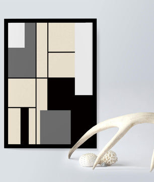 Abstraktes geometrisches Design mit gedämpften Farbtönen und kräftigen Linien