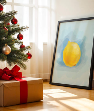 Obra de arte en acuarela de un limón sobre un fondo azul