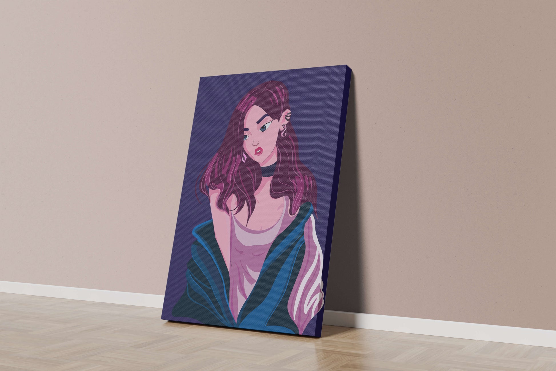 Stylish girl with purple hair and a blue jacket illustration