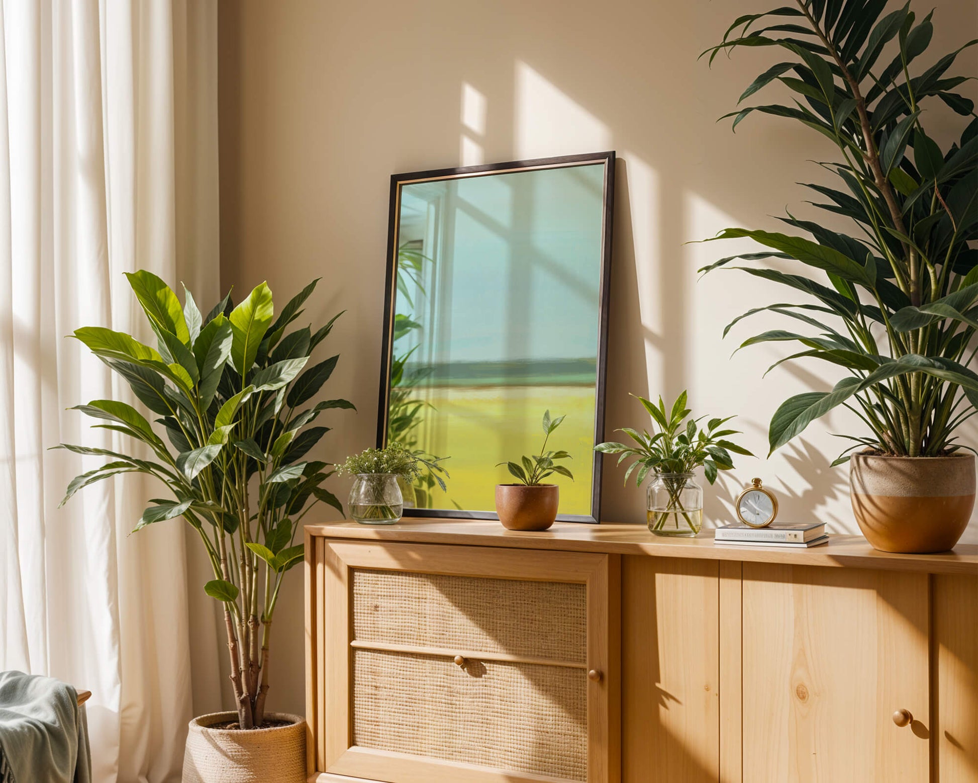 Paisaje abstracto con horizonte azul y amarillo