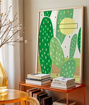 Art abstrait de cactus avec des éléments verts et jaunes