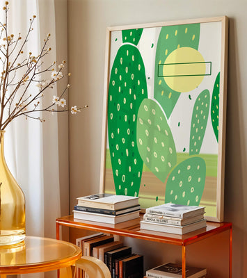 Abstract cactus art with green and yellow elements