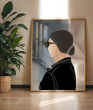 Modern woman with sunglasses and gold hoop earrings