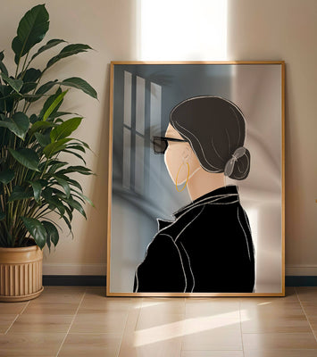 Modern woman with sunglasses and gold hoop earrings