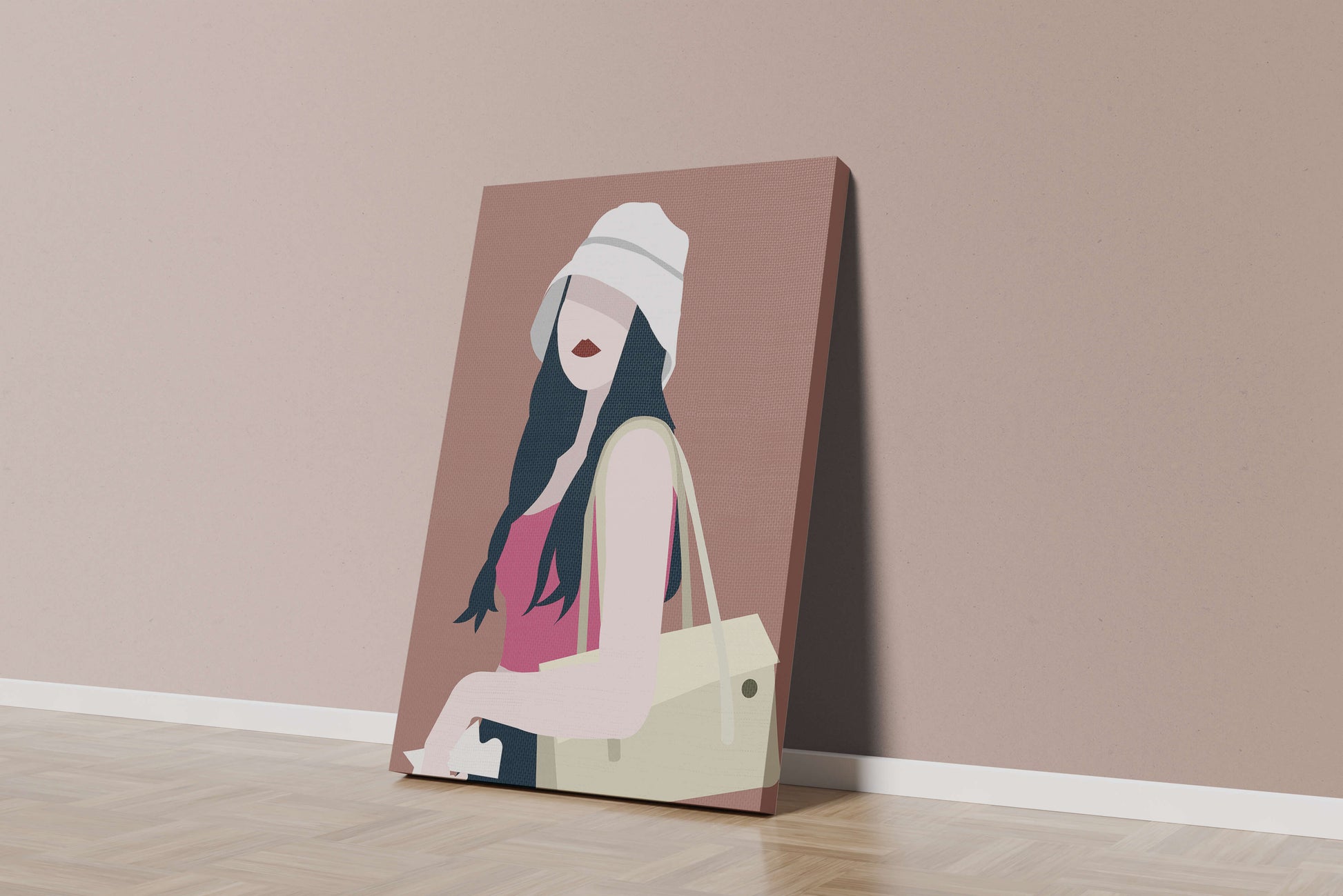 Stylish illustration of a woman in a bucket hat and casual outfit