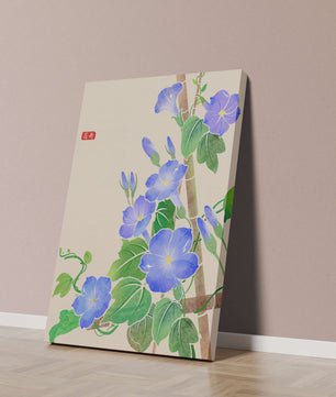 Obra floral delicada con glorias matutinas azules vibrantes