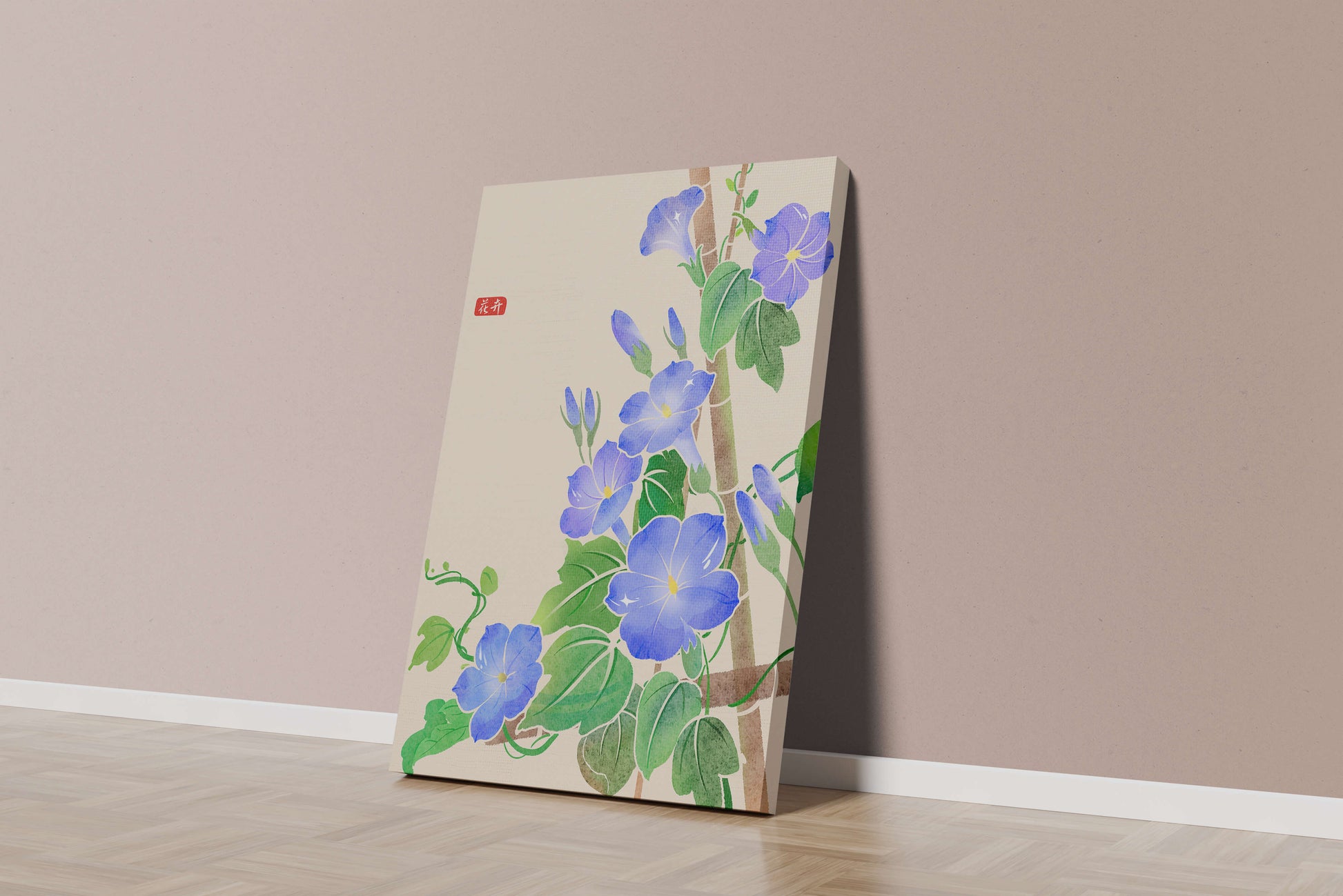 Obra floral delicada con glorias matutinas azules vibrantes