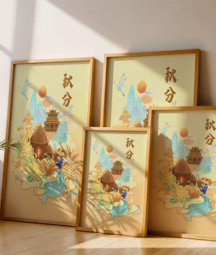 Charming autumn scene with traditional elements and nature motifs