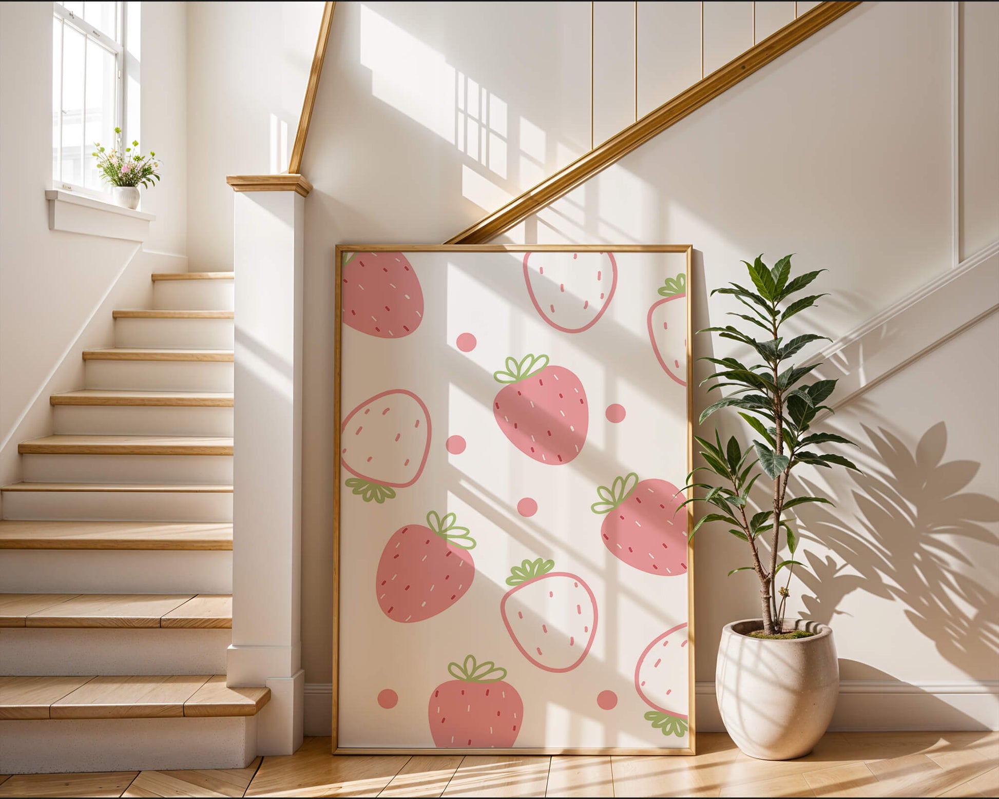 Playful strawberry pattern with pink and white design