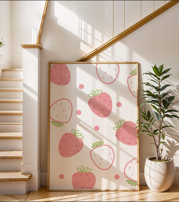 Playful strawberry pattern with pink and white design