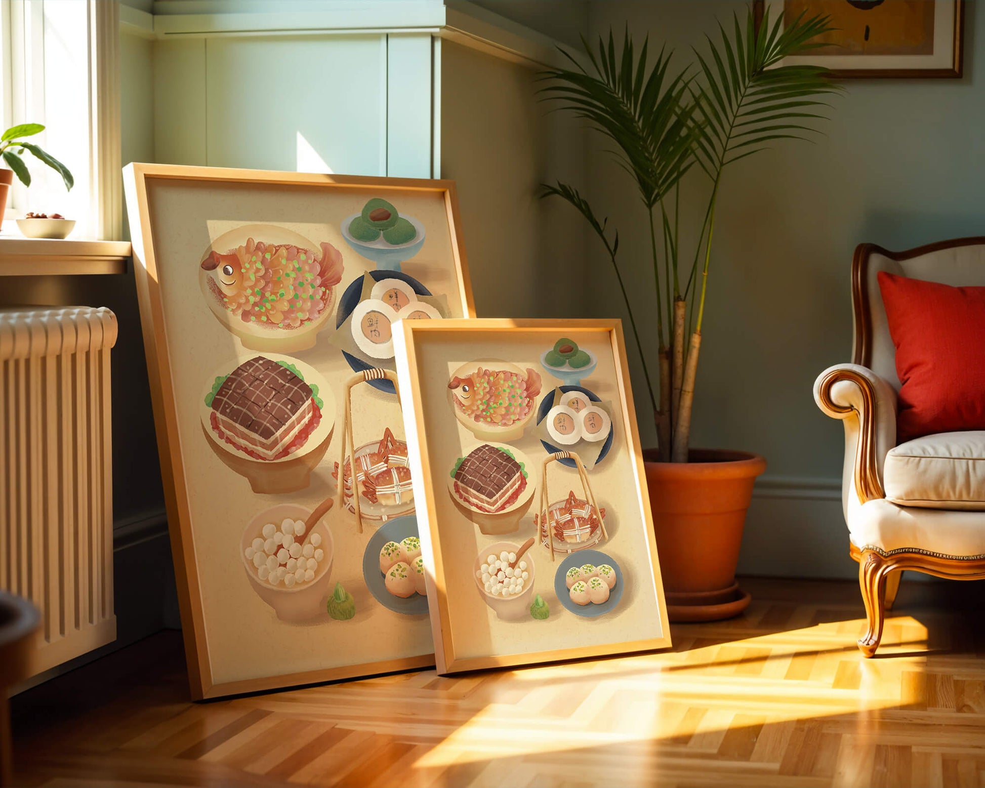 Colorful Chinese Cuisine Illustration with Various Dishes