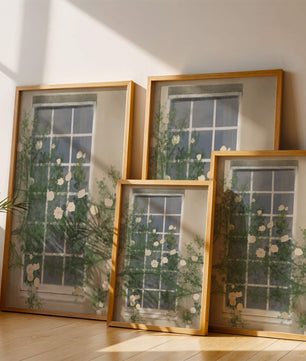 Floral Window with Climbing Roses in a Tranquil Setting