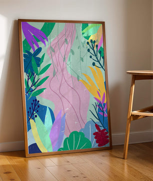 Abstract Botanic Composition with Vibrant Leaves and Shapes