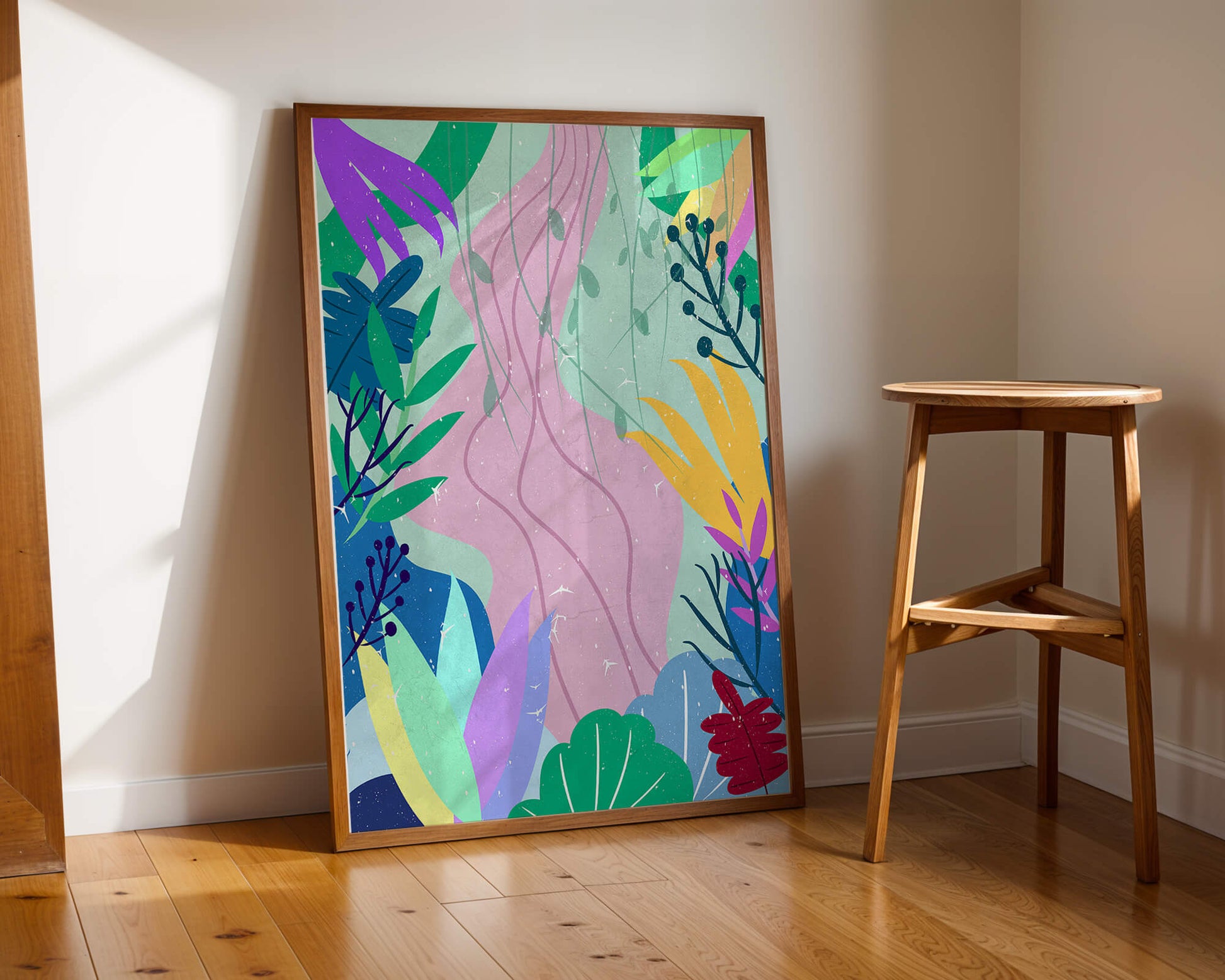 Abstract Botanic Composition with Vibrant Leaves and Shapes