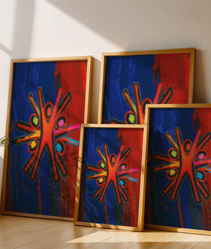 Abstract art with dynamic figures and vibrant colors