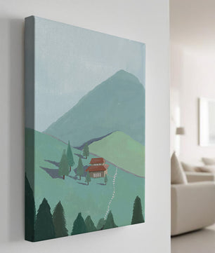 Ruhige Berglandschaft mit Haus und Bäumen