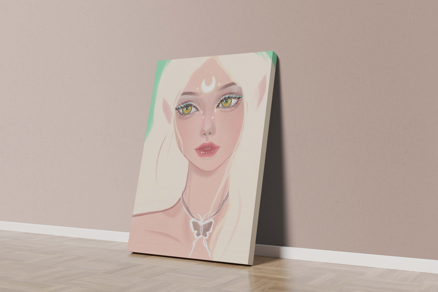 Enchanted portrait of ethereal elf girl with glowing elements