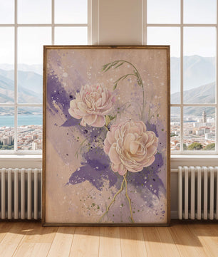 Elegant floral artwork with soft purple and pink hues