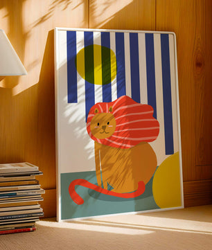 Colorful abstract lion illustration with vibrant stripes