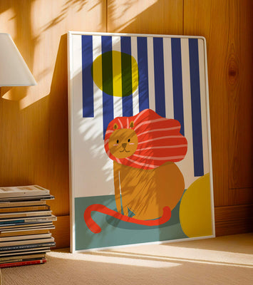 Colorful abstract lion illustration with vibrant stripes