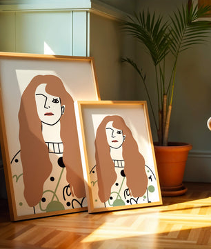 Minimalist Portrait of a Woman with Long Hair and Abstract Design Elements - Mi tienda