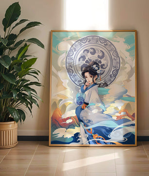 Elegantly Dressed Woman with Traditional Chinese Backdrop