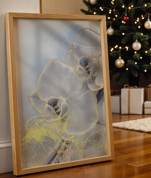 Delicate floral art with gold accents and abstract background