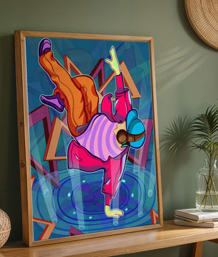 Colorful breakdancer in dynamic urban artwork