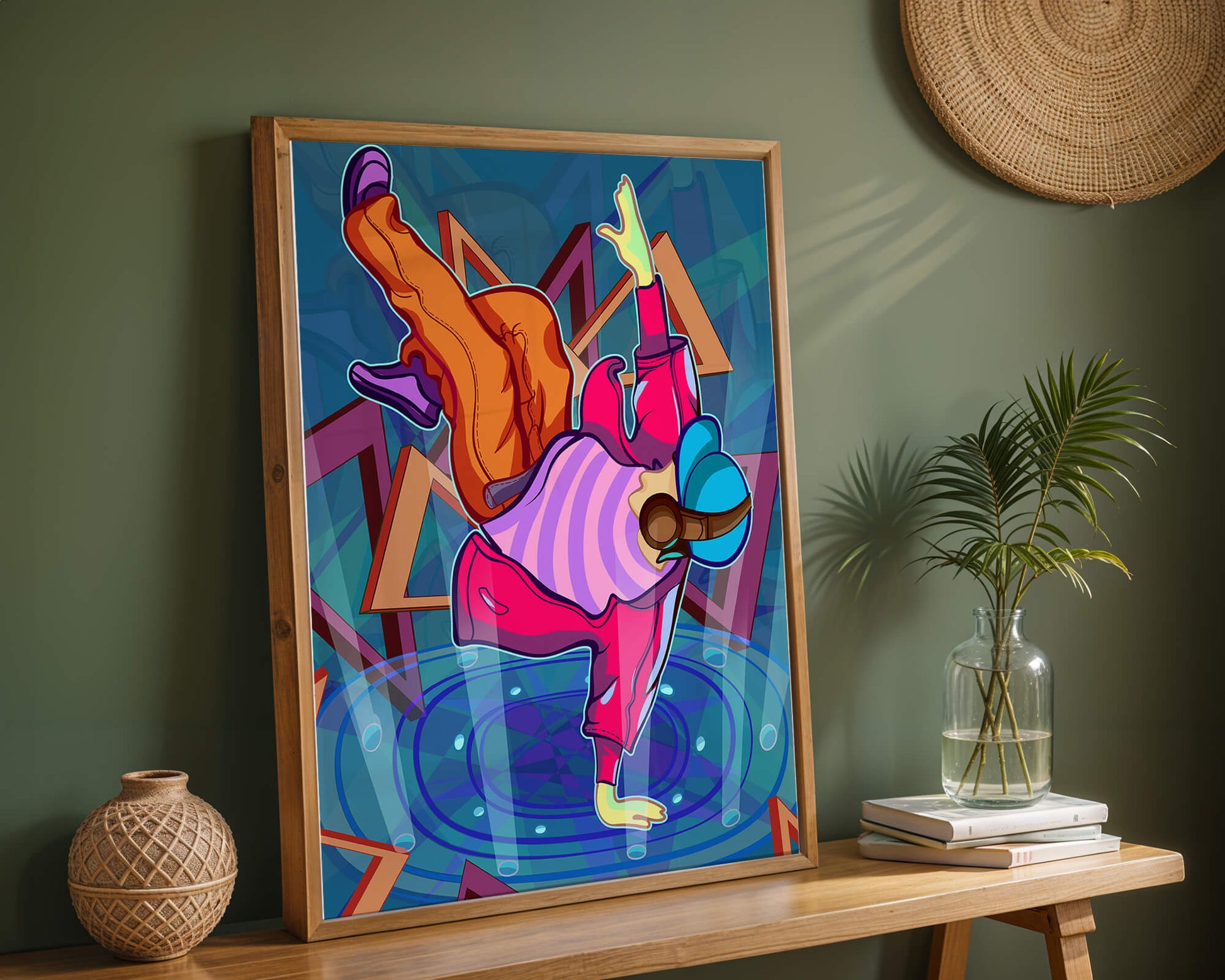 Colorful breakdancer in dynamic urban artwork