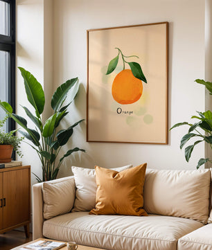 Illustration of a Single Orange with Leaves on a Textured Background - Mi tienda