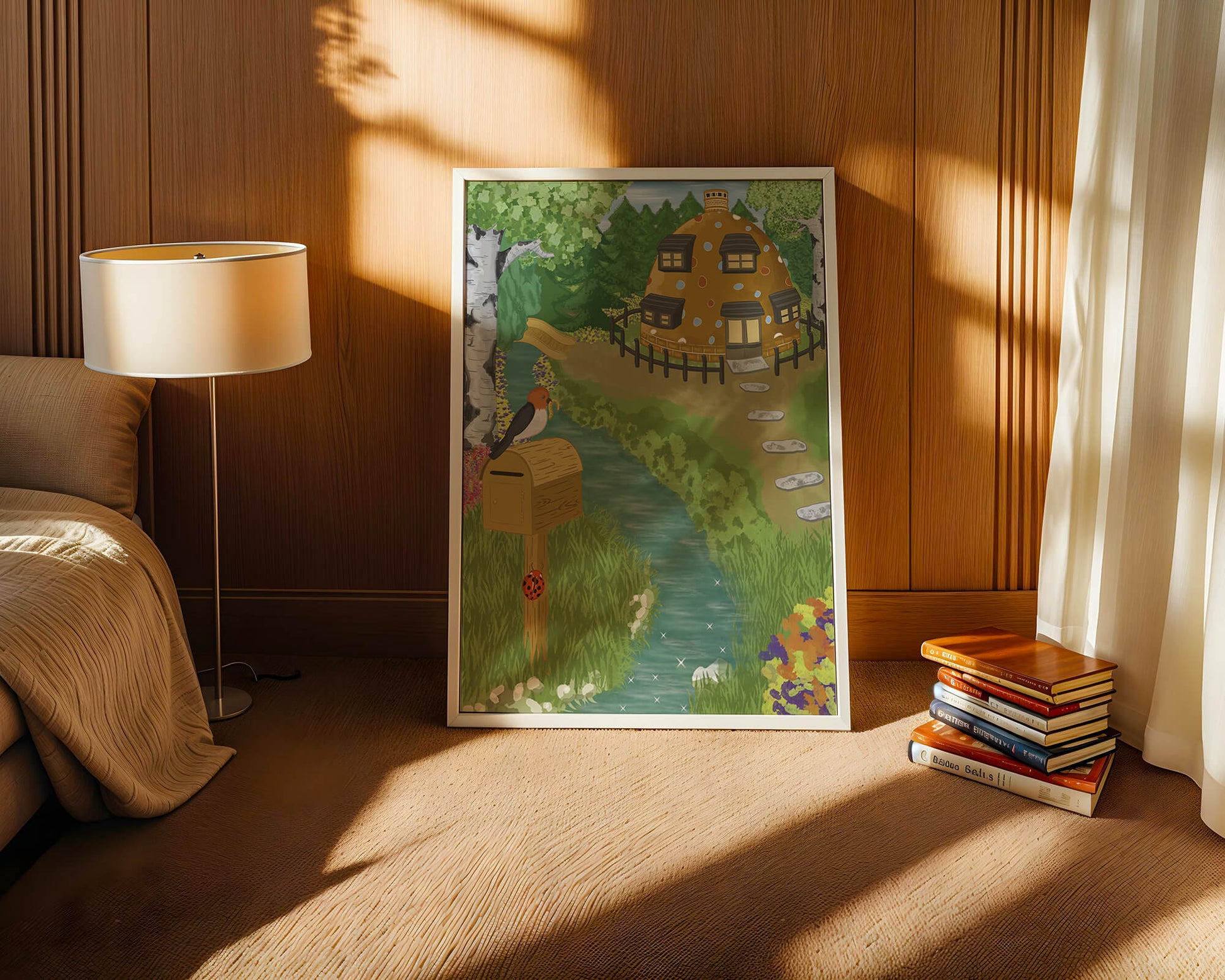 Paysage charmant avec une maison unique et un jardin luxuriant