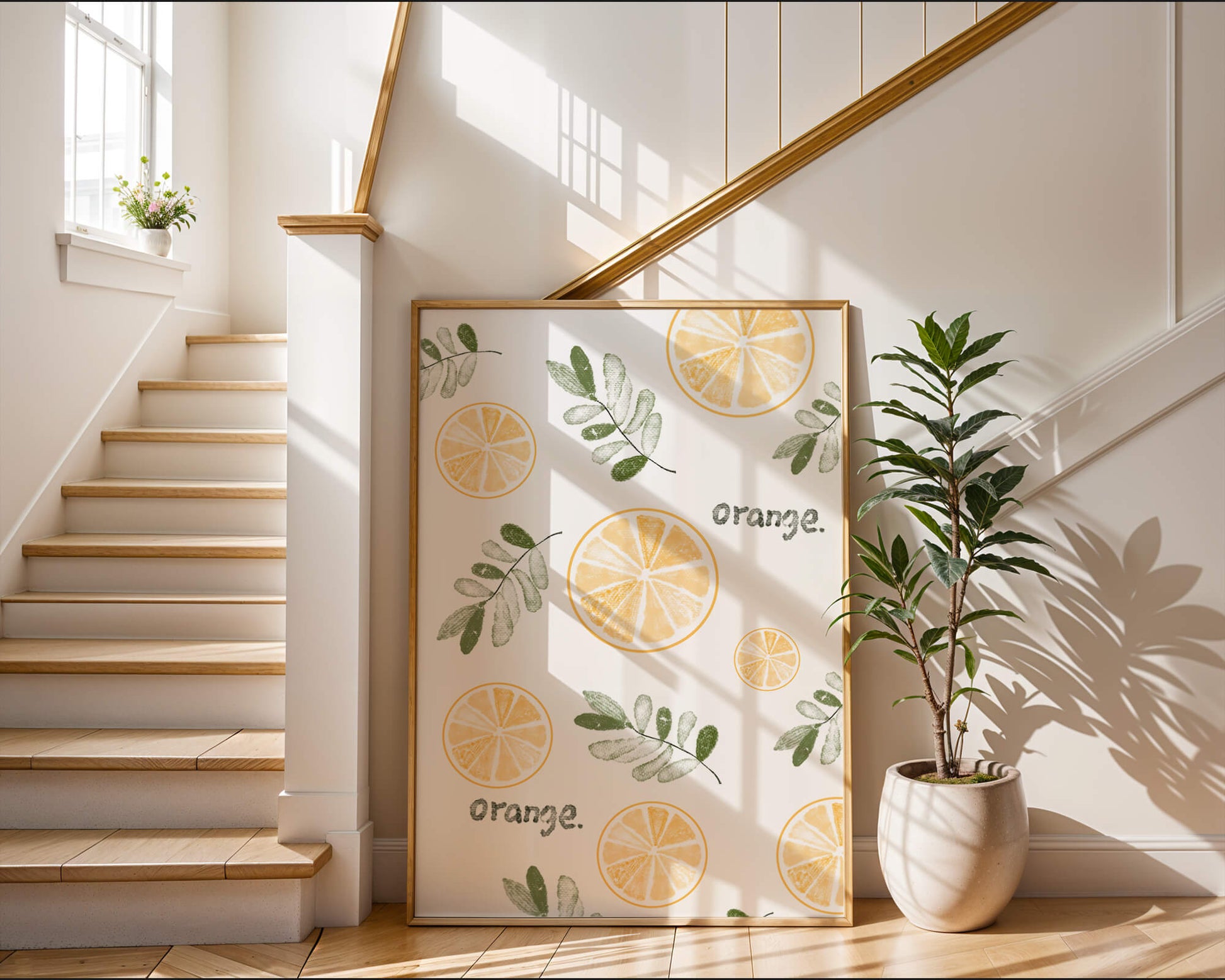 Motif avec des tranches d’orange et des feuilles vertes