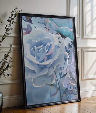 Serene Blue Roses With Delicate Leaves on Soft Background
