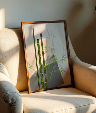 Arte minimalista de bambú con sombras abstractas de bambú