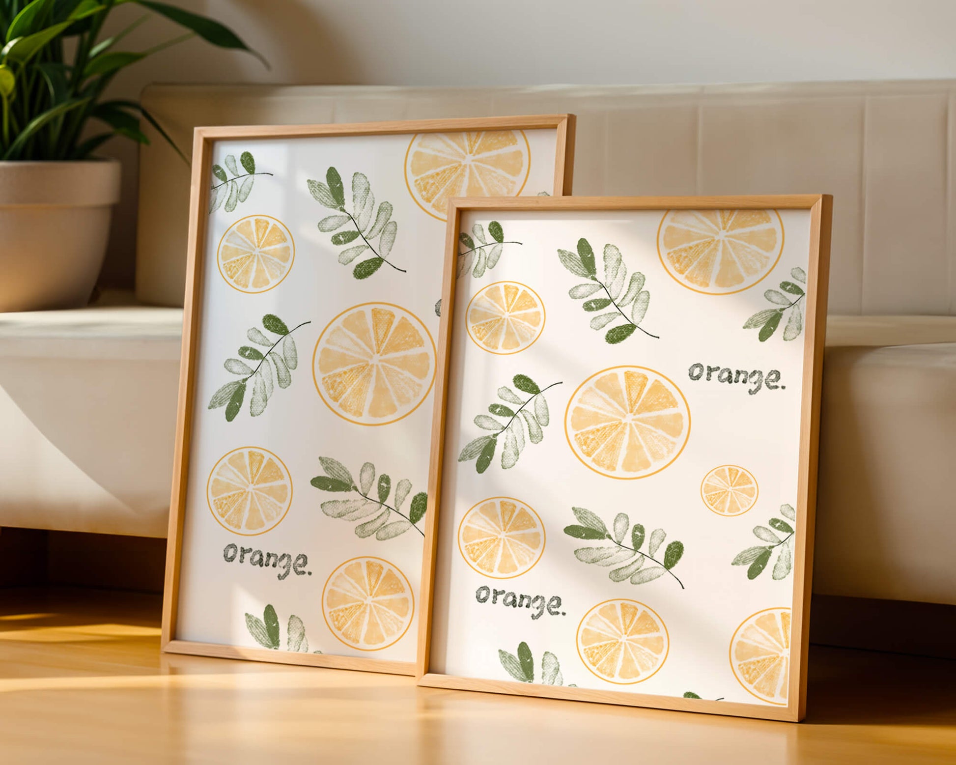 Motif avec des tranches d’orange et des feuilles vertes